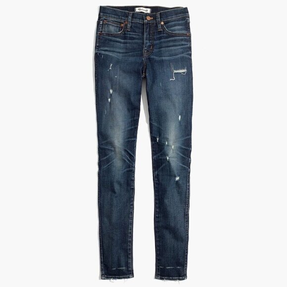 Madewell Denim 9" High Rise Skinny Jeans Distressed Edition G7190 Blue Size 27 - Picture 10 of 11